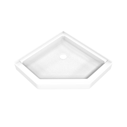 DreamStone neo-angle corner solid surface shower base pan 36 inch wide by 36 inch deep in White with corner drain