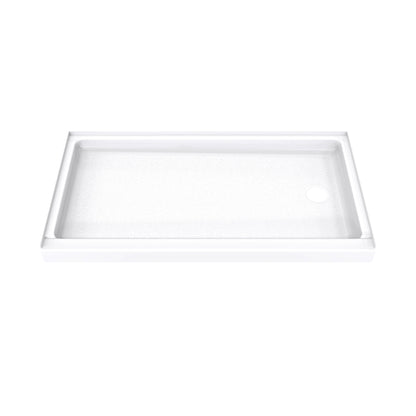 DreamStone single threshold solid surface shower base pan 60 inch wide by 32 inch deep in White with right drain
