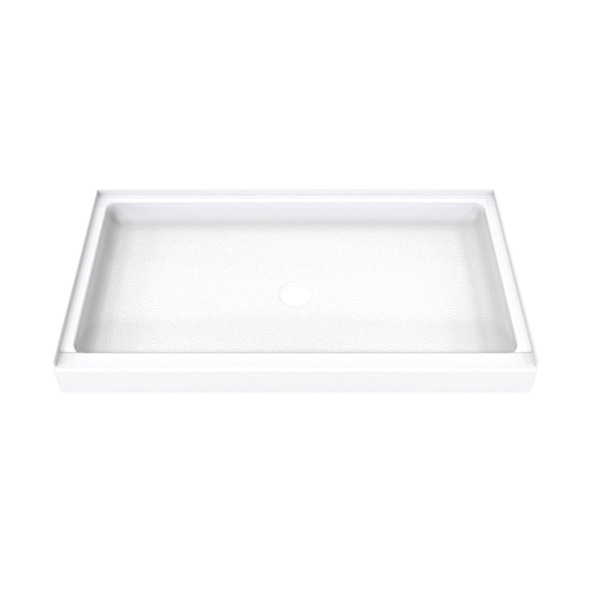 DreamStone single threshold solid surface shower base pan 60 inch wide by 34 inch deep in White with center drain