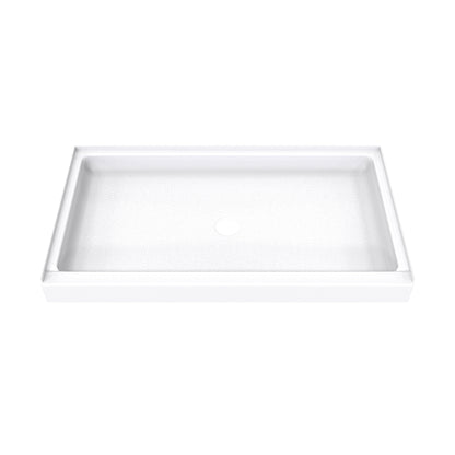 DreamStone single threshold solid surface shower base pan 60 inch wide by 34 inch deep in White with center drain