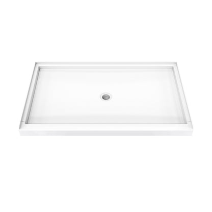 DreamStone single threshold solid surface shower base pan 60 inch wide by 36 inch deep in White with center drain