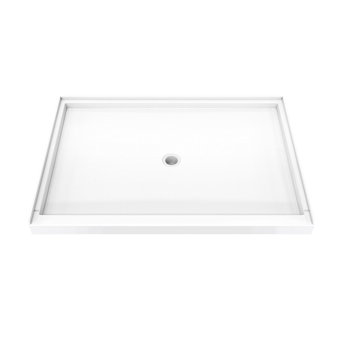 DreamStone single threshold solid surface shower base pan 60 inch wide by 42 inch deep in White with center drain