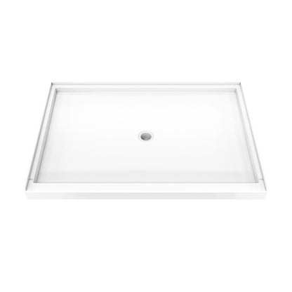 DreamStone single threshold solid surface shower base pan 60 inch wide by 42 inch deep in White with center drain