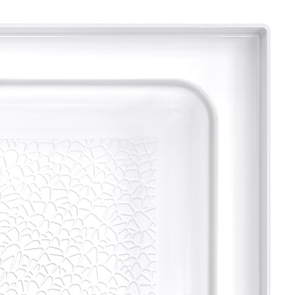 DreamStone single threshold solid surface shower base pan, close up of the corner and slip resistant floor