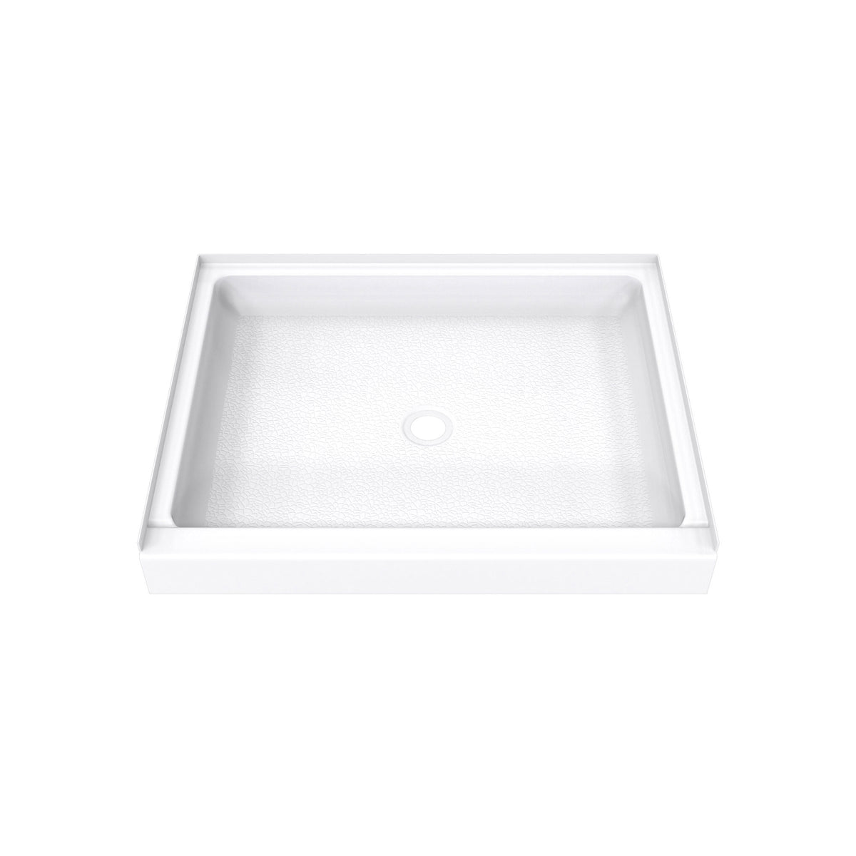 DreamStone single threshold solid surface shower base pan 42 inch wide by 34 inch deep in White with center drain