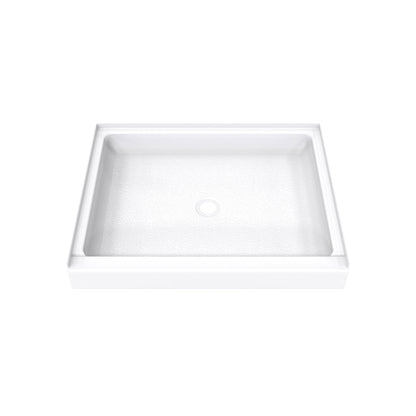 DreamStone single threshold solid surface shower base pan 42 inch wide by 34 inch deep in White with center drain