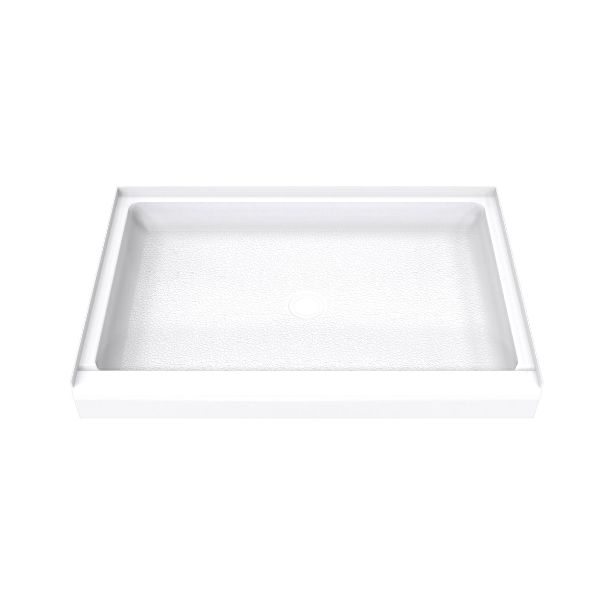 DreamStone single threshold solid surface shower base pan 48 inch wide by 32 inch deep in White with center drain