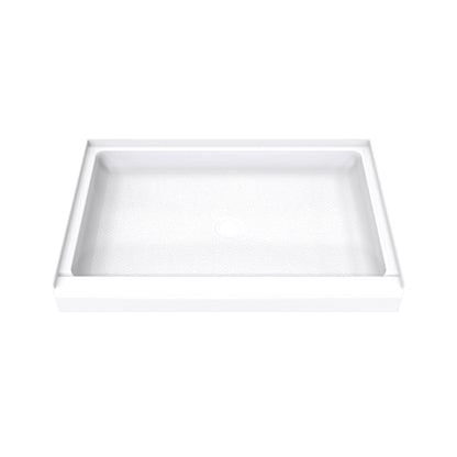 DreamStone single threshold solid surface shower base pan 48 inch wide by 32 inch deep in White with center drain
