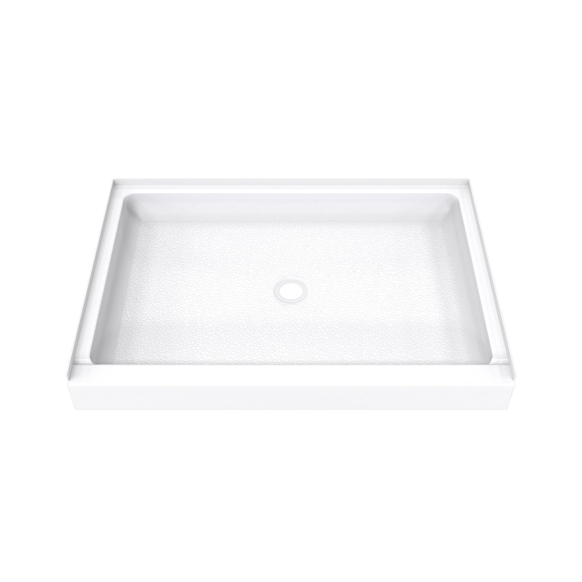 DreamStone single threshold solid surface shower base pan 48 inch wide by 34 inch deep in White with center drain
