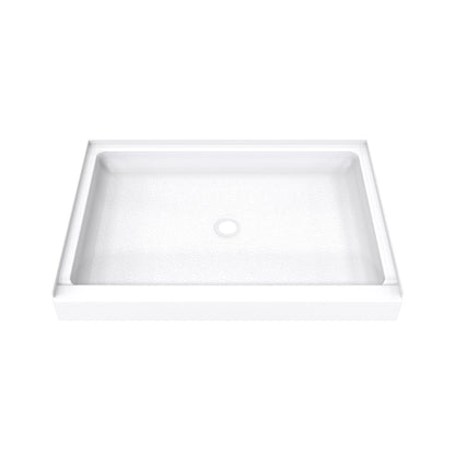 DreamStone single threshold solid surface shower base pan 48 inch wide by 34 inch deep in White with center drain
