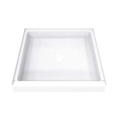 DreamStone single threshold solid surface shower base pan 42 inch wide by 42 inch deep in White with center drain