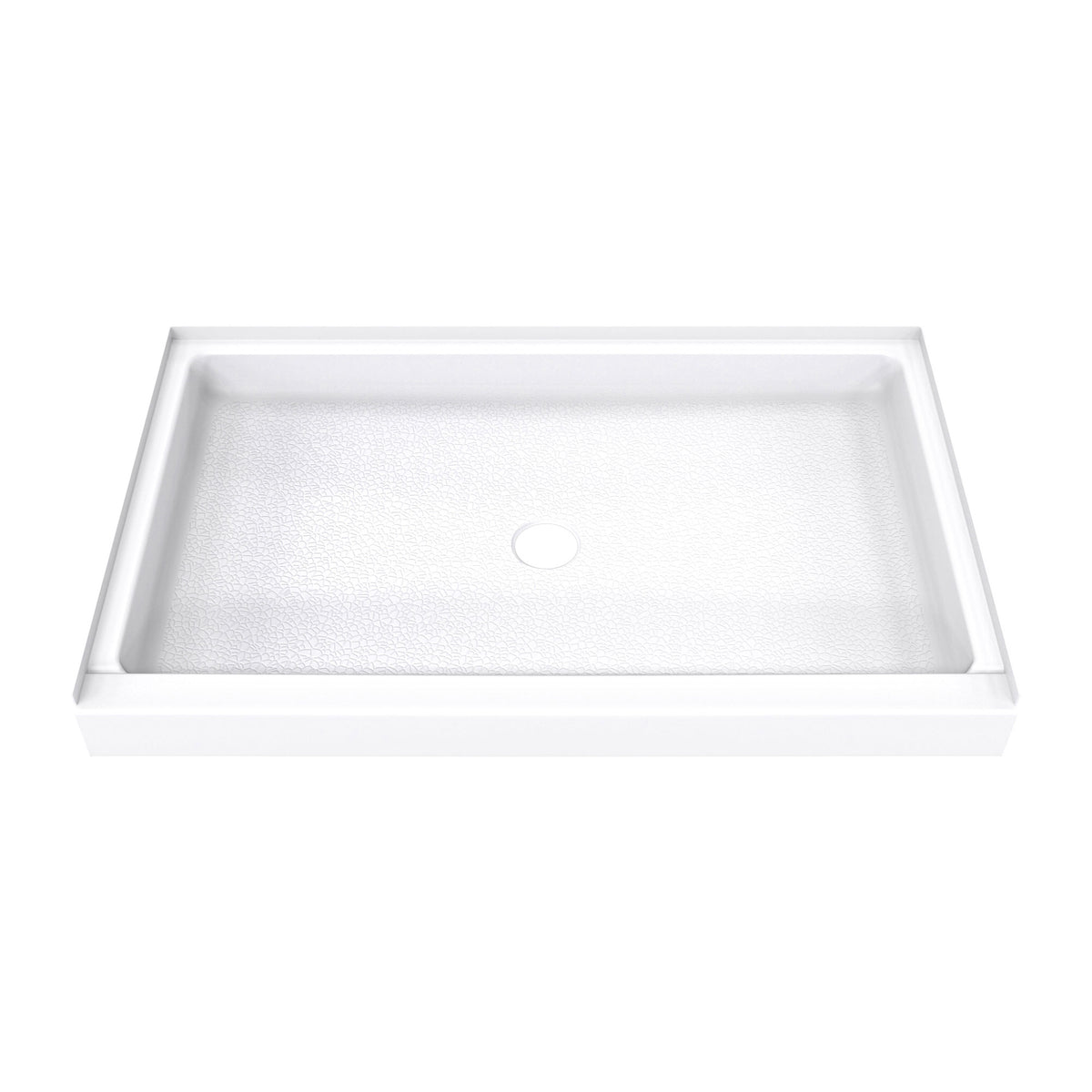 DreamStone single threshold solid surface shower base pan 54 inch wide by 34 inch deep in White with center drain