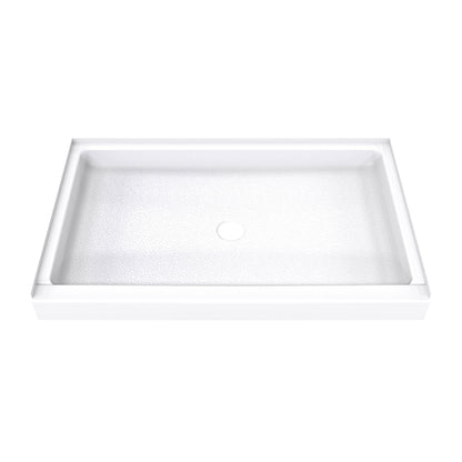 DreamStone single threshold solid surface shower base pan 54 inch wide by 34 inch deep in White with center drain