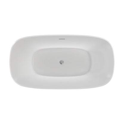 Elegance 59 inch freestanding acrylic bathtub in gloss white with Polished Chrome drain