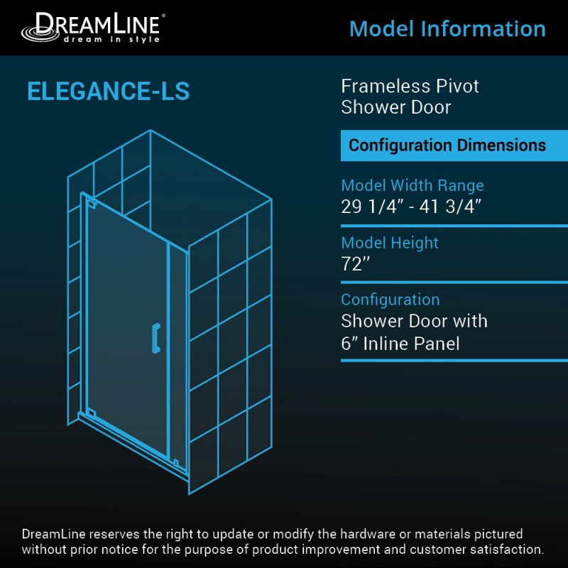 Elegance-LS Frameless Pivot Shower Door (25"W to 45"W)