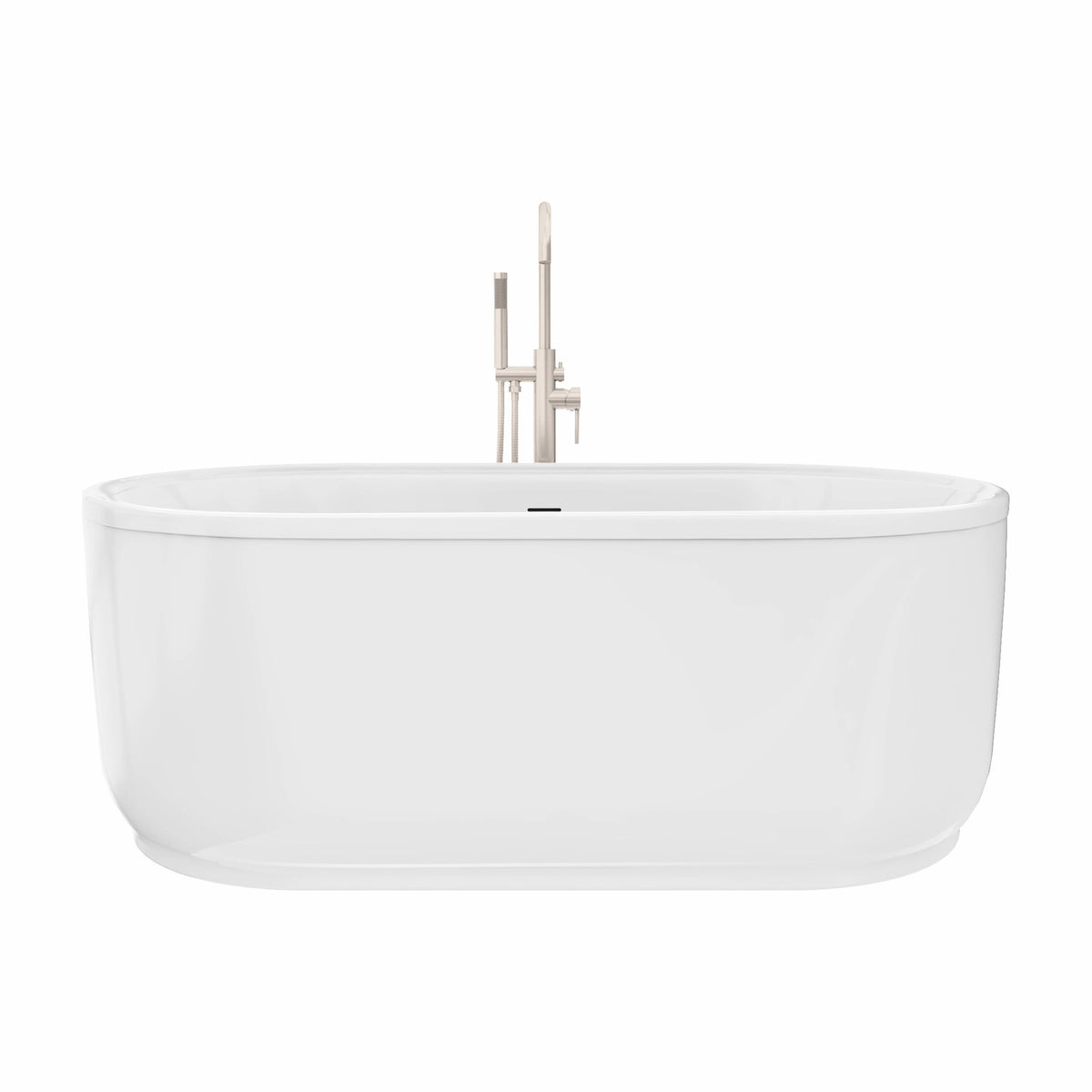 Encore 60 inch freestanding acrylic bathtub in gloss white with Brushed Nickel drain