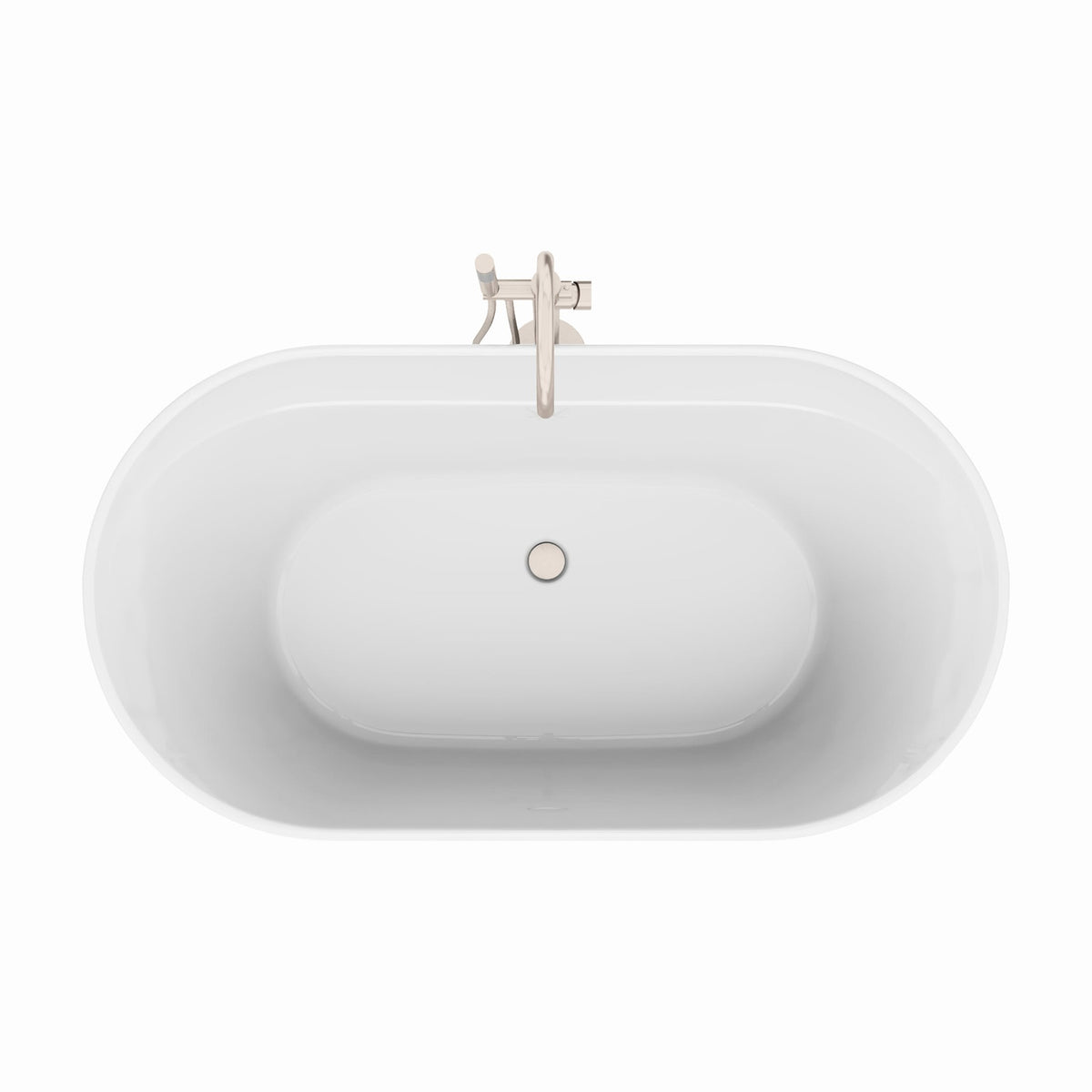 Encore 60 inch freestanding acrylic bathtub in gloss white with Brushed Nickel drain
