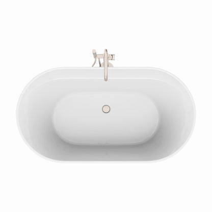 Encore 60 inch freestanding acrylic bathtub in gloss white with Brushed Nickel drain