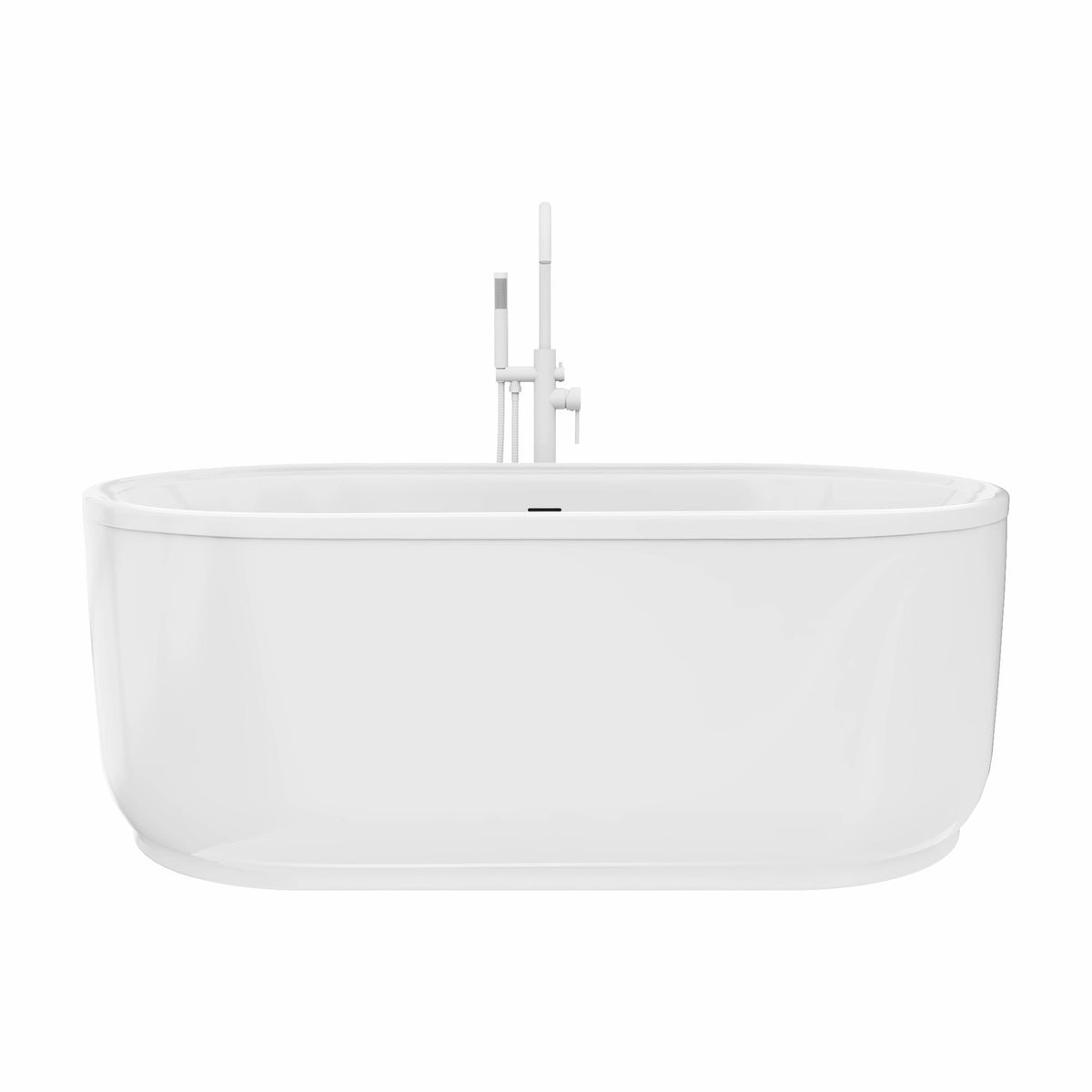 Encore 66 inch freestanding acrylic bathtub in gloss white with White drain