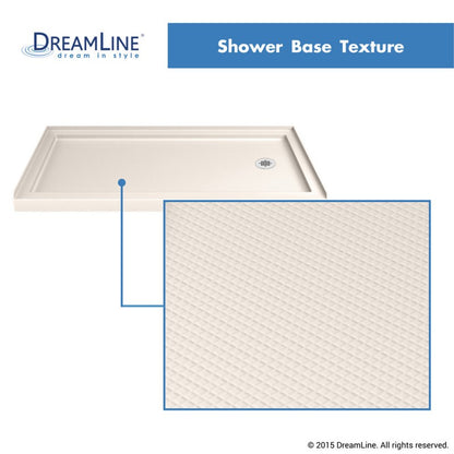 Encore Semi-Frameless Double Sliding Shower Door Kit with Biscuit Shower Base Pan and Right Drain