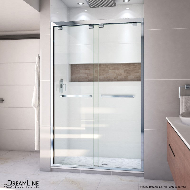 Encore semi-frameless double sliding shower door in 5/16 inch clear tempered glass