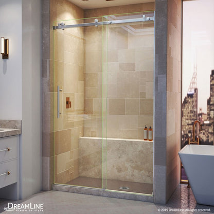 Enigma Air frameless single sliding shower door in 3/8 inch clear tempered glass
