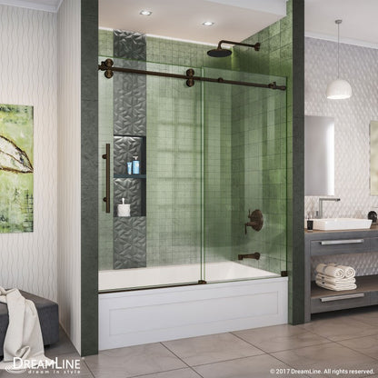 Enigma-XO frameless single sliding shower door in 3/8 inch clear tempered glass