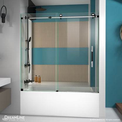 Enigma-XT frameless single sliding shower door in 3/8 inch clear tempered glass