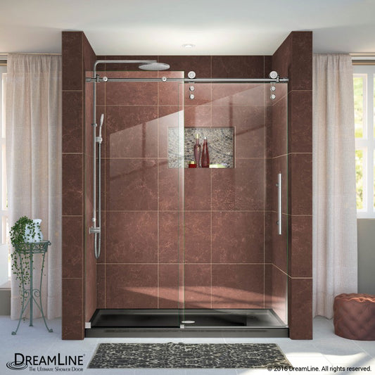 Enigma-Z frameless single sliding shower door in 3/8 inch clear tempered glass