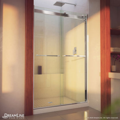 Essence-H semi-frameless double sliding shower door in 5/16 inch clear tempered glass