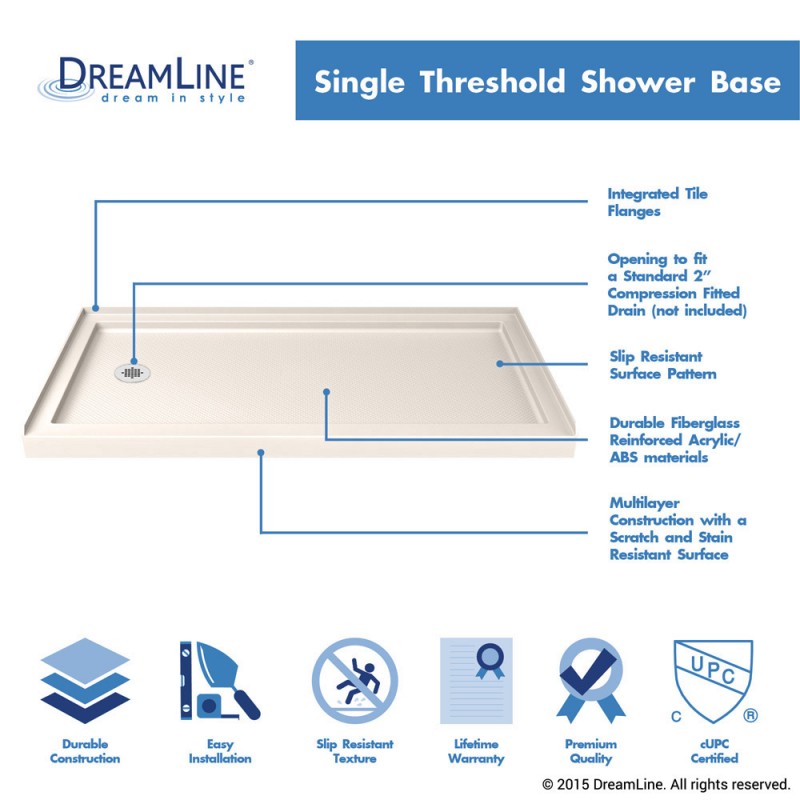 Flex Semi-Frameless Pivot Shower Door Kit with Biscuit Shower Base Pan and Left Drain