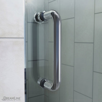 Flex Semi-Frameless Pivot Shower Door Kit with Biscuit Shower Base Pan and Right Drain