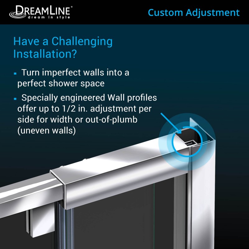 Flex Semi-Frameless Pivot Shower Door Kit with Black Shower Base Pan and Right Drain