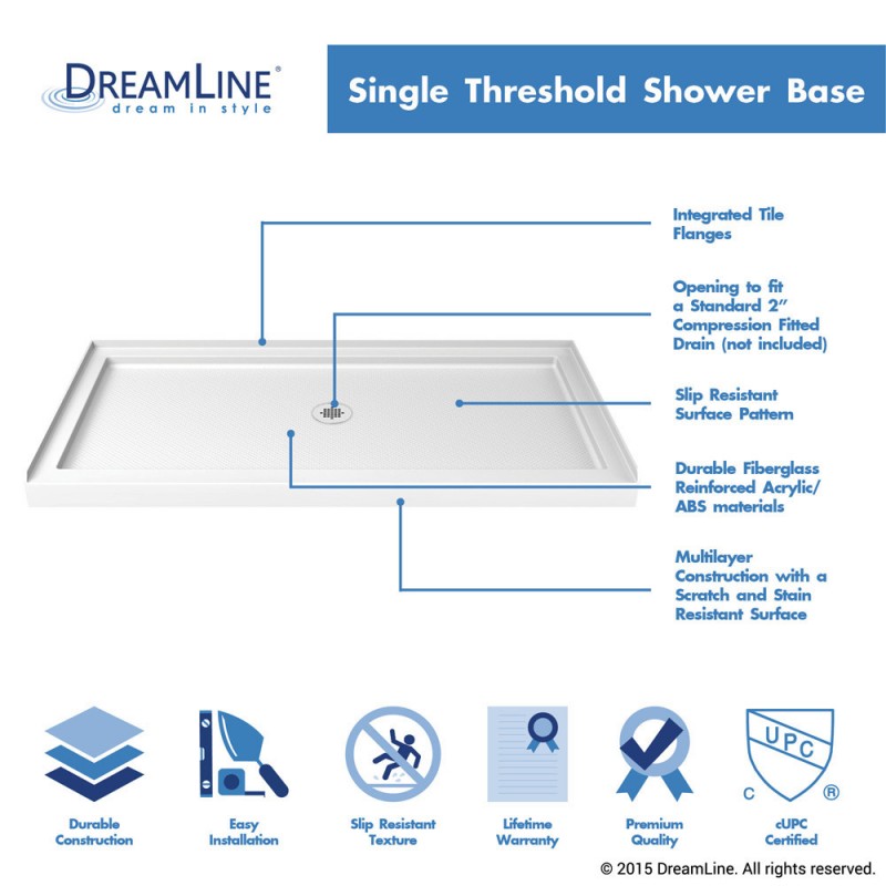 Flex Semi-Frameless Pivot Shower Door Kit with White Shower Base Pan and Center Drain