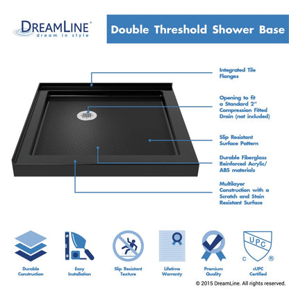 French Corner Enclosure Center Sliding Shower Door Kit with Black Shower Base Pan