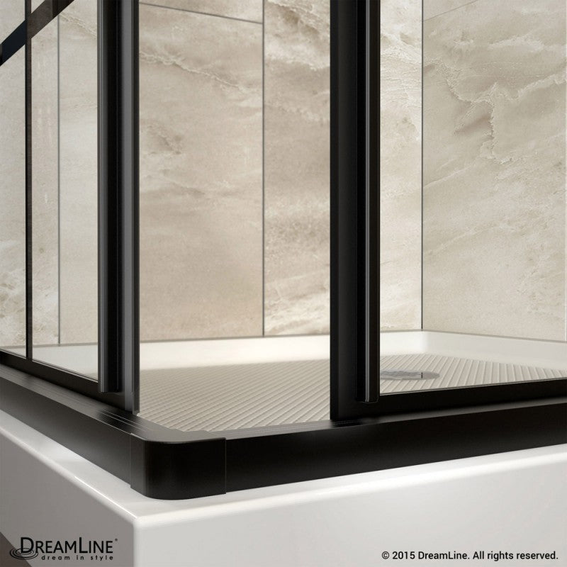 French Corner Enclosure Center Sliding Shower Door Kit with Black Shower Base Pan