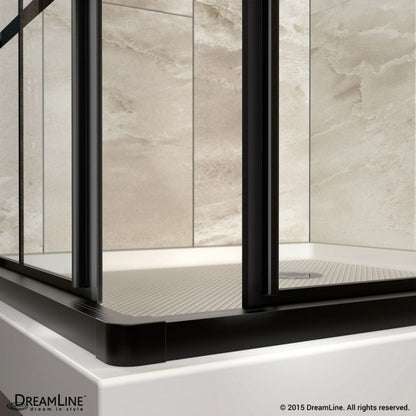 French Corner Enclosure Center Sliding Shower Door Kit with Black Shower Base Pan