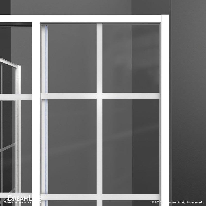 French Corner Enclosure Center Sliding Shower Door Kit with White Shower Base Pan