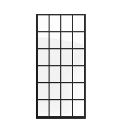 French Linea Toulon 34 inch shower panel with black grid pattern, front view