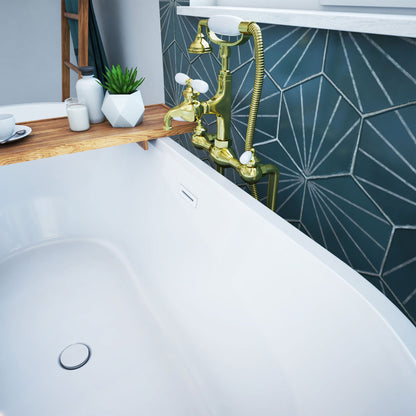 Havana 67 inch freestanding acrylic bathtub in gloss white, shown in a styled setting