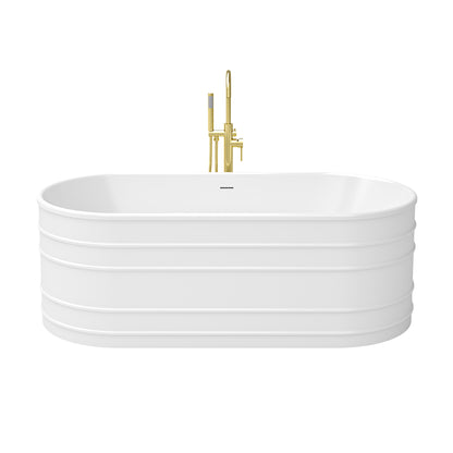 Infinity-Z 67 inch freestanding bathtub with polished brass drain, shown with a matching floor mount faucet sold separately