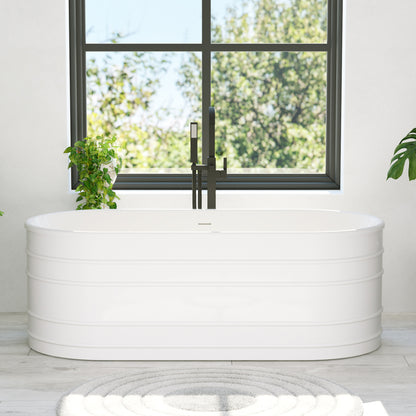 Side view of the Infinity-Z freestanding bathtub showing the ribbed exterior