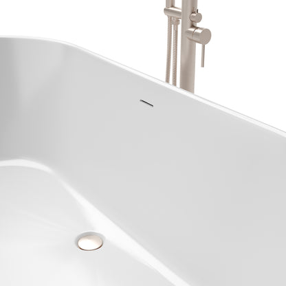 Infinity-Z bathtub linear overflow and drain close up in brushed nickel