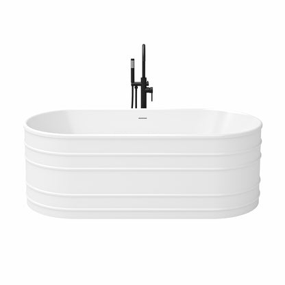 Infinity-Z 67 inch freestanding bathtub with matte black drain, shown with a matching floor mount faucet sold separately