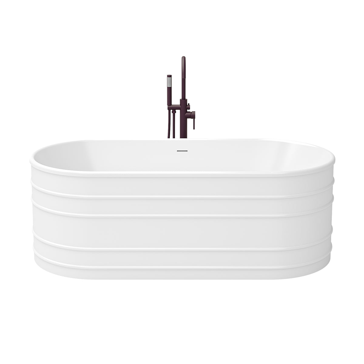 Infinity-Z 67 inch freestanding bathtub with oil rubbed bronze drain, shown with a matching floor mount faucet sold separately