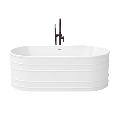 Infinity-Z 67 inch freestanding bathtub with oil rubbed bronze drain, shown with a matching floor mount faucet sold separately