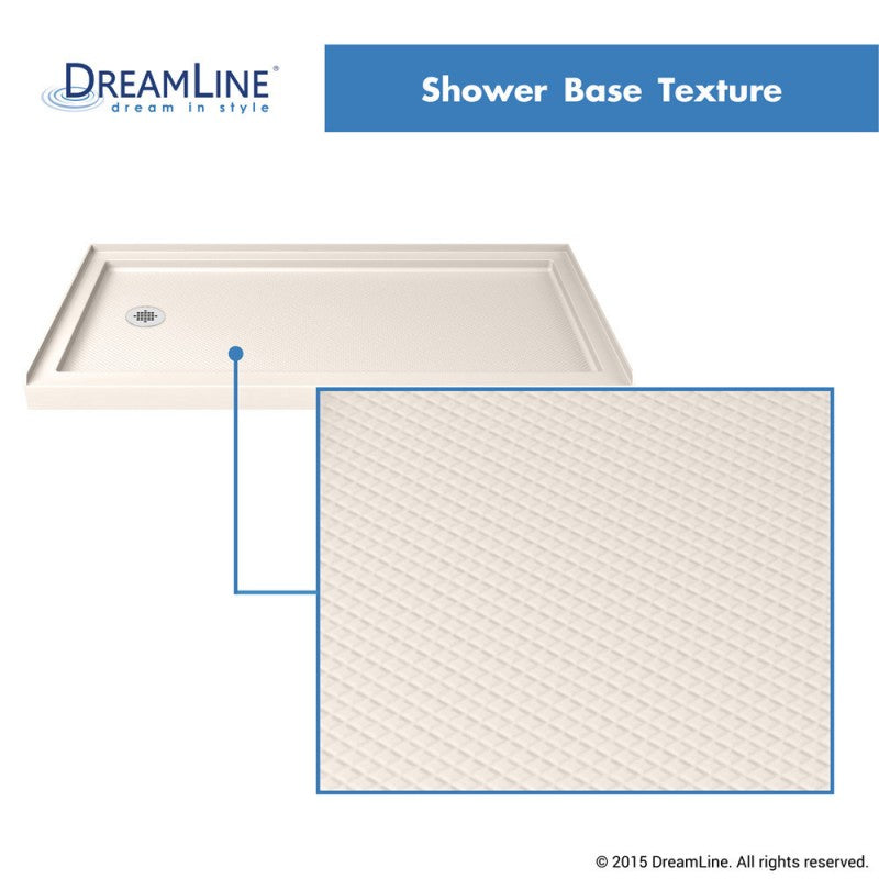 Infinity-Z Semi-Frameless Single Sliding Shower Door Kit with Biscuit Shower Base Pan and Left Drain