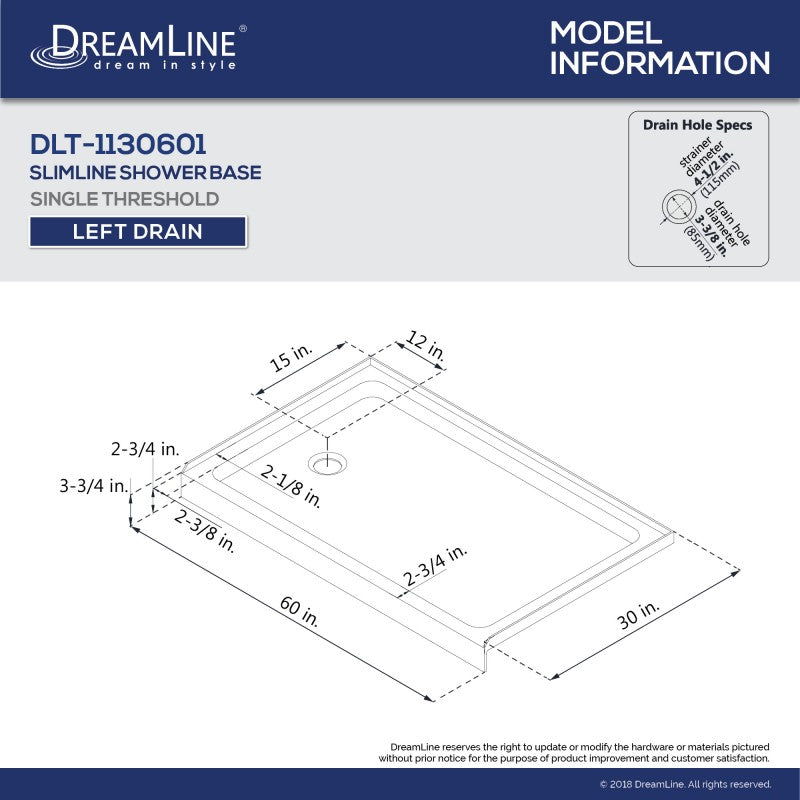 Infinity-Z Semi-Frameless Single Sliding Shower Door Kit with Biscuit Shower Base Pan and Left Drain