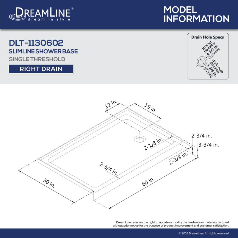 Infinity-Z Semi-Frameless Single Sliding Shower Door Kit with Biscuit Shower Base Pan and Right Drain