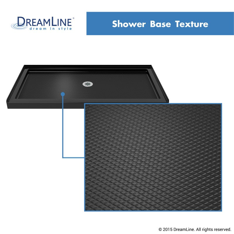 Infinity-Z Semi-Frameless Single Sliding Shower Door Kit with Black Shower Base Pan and Center Drain